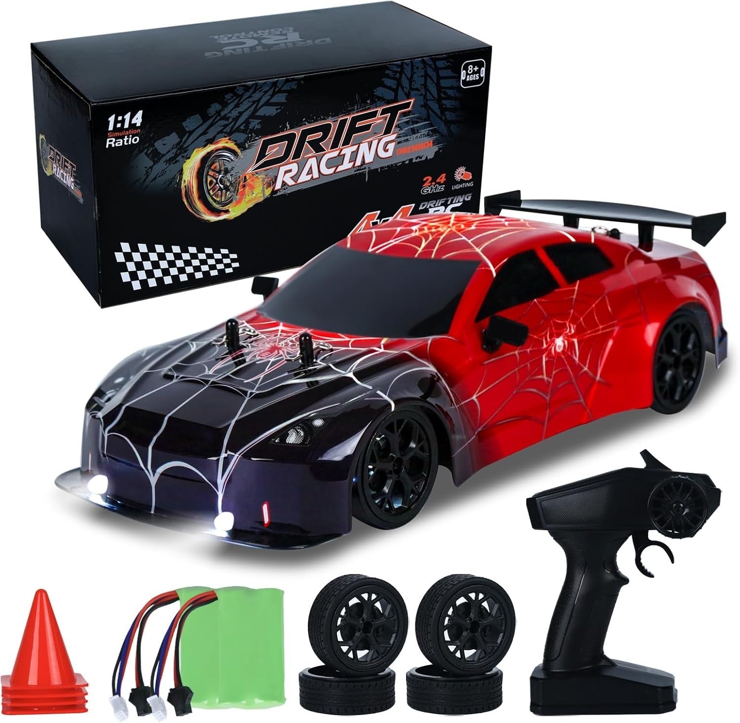1:14 4WD RC Drift Car – Dual Battery, LED Lights, Full Control Racing Toy