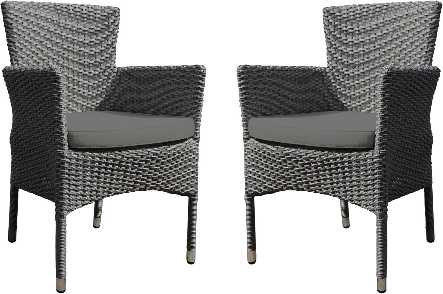 Set of 2 Rattan Garden Armchairs with Cushions Stackable Outdoor Patio