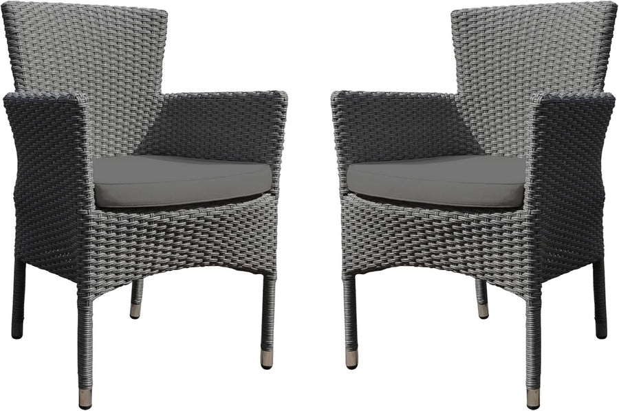Set of 2 Rattan Garden Armchairs with Cushions Stackable Outdoor Patio