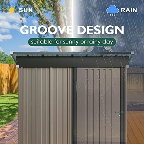 Metal Garden Storage Shed 5x3ft Brown Waterproof Outdoor Tool & Bike Shed, Lock