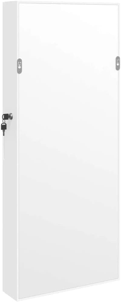 LED Wall Mounted Jewelry Cabinet Mirror Lockable Slim Storage White