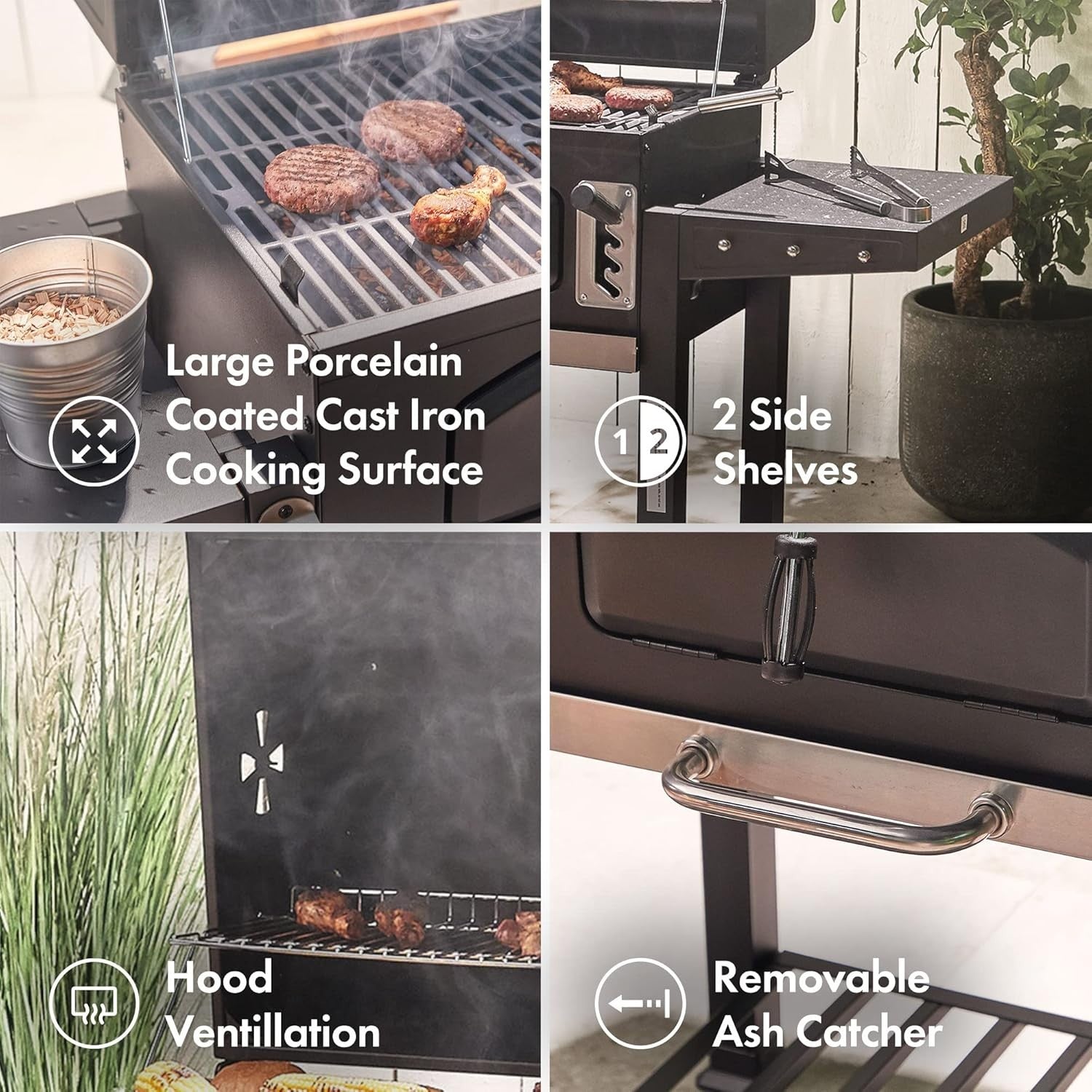 XL Charcoal BBQ Smoker with Adjustable Tray & Thermometer – Outdoor 2-in-1 Grill