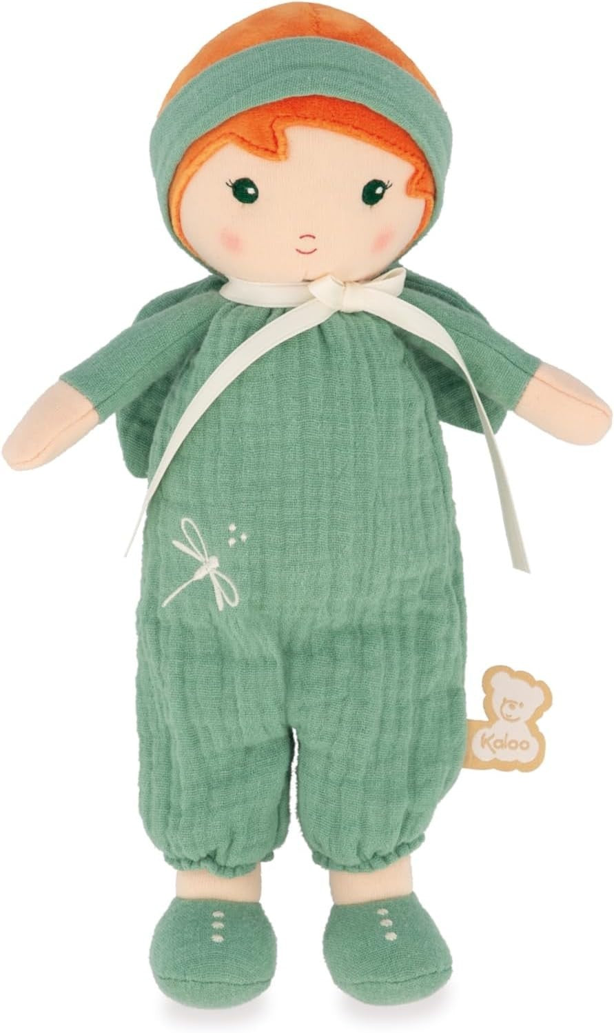 25cm Soft Fabric Rag Doll Muslin Dungarees Personalised Ribbon Newborn Gift