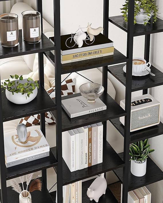 Modern 6 Tier Metal Frame Bookcase – Adjustable Open Shelves Storage Unit 170cm