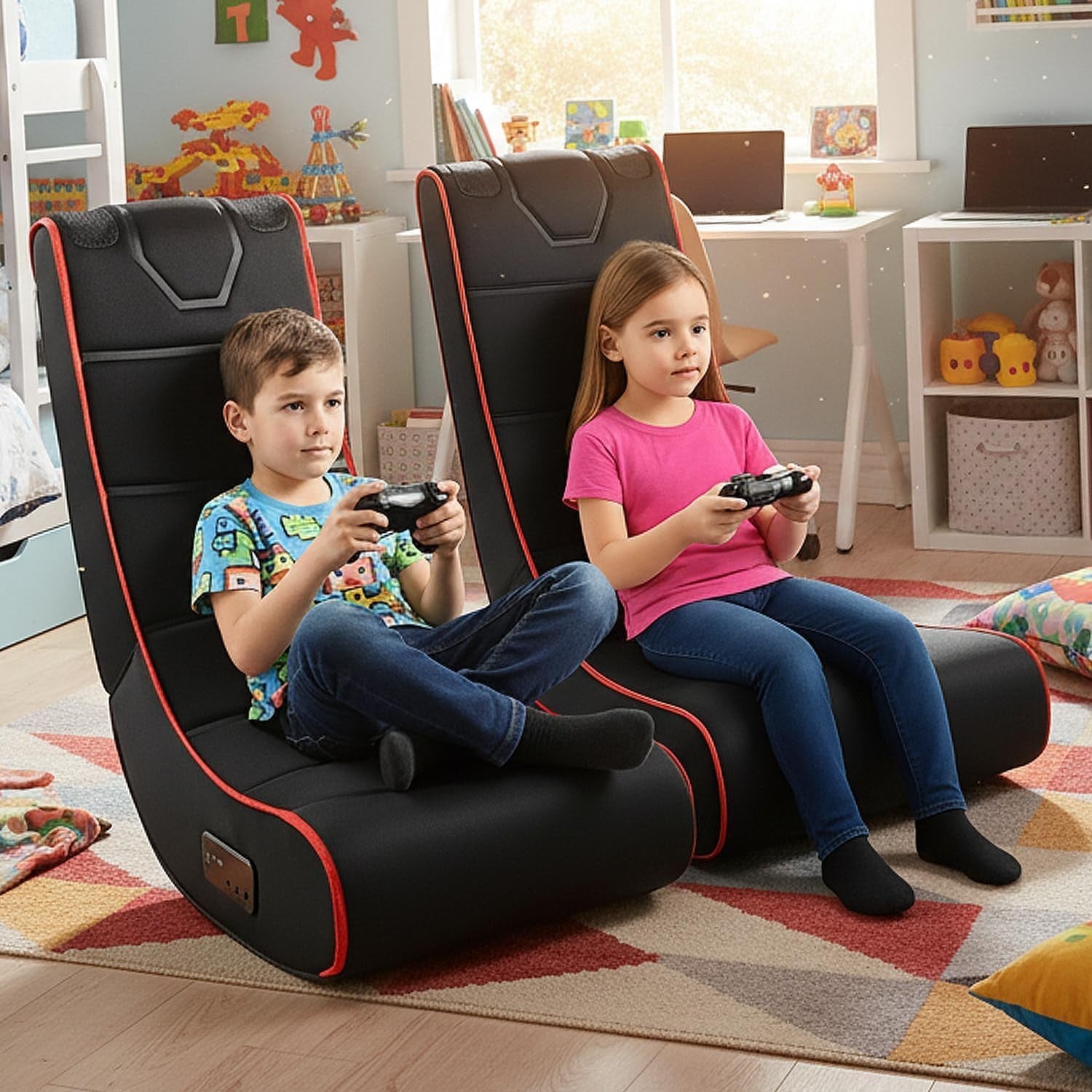 Bluetooth Gaming Floor Rocker Chair w/ Speakers Foldable Black