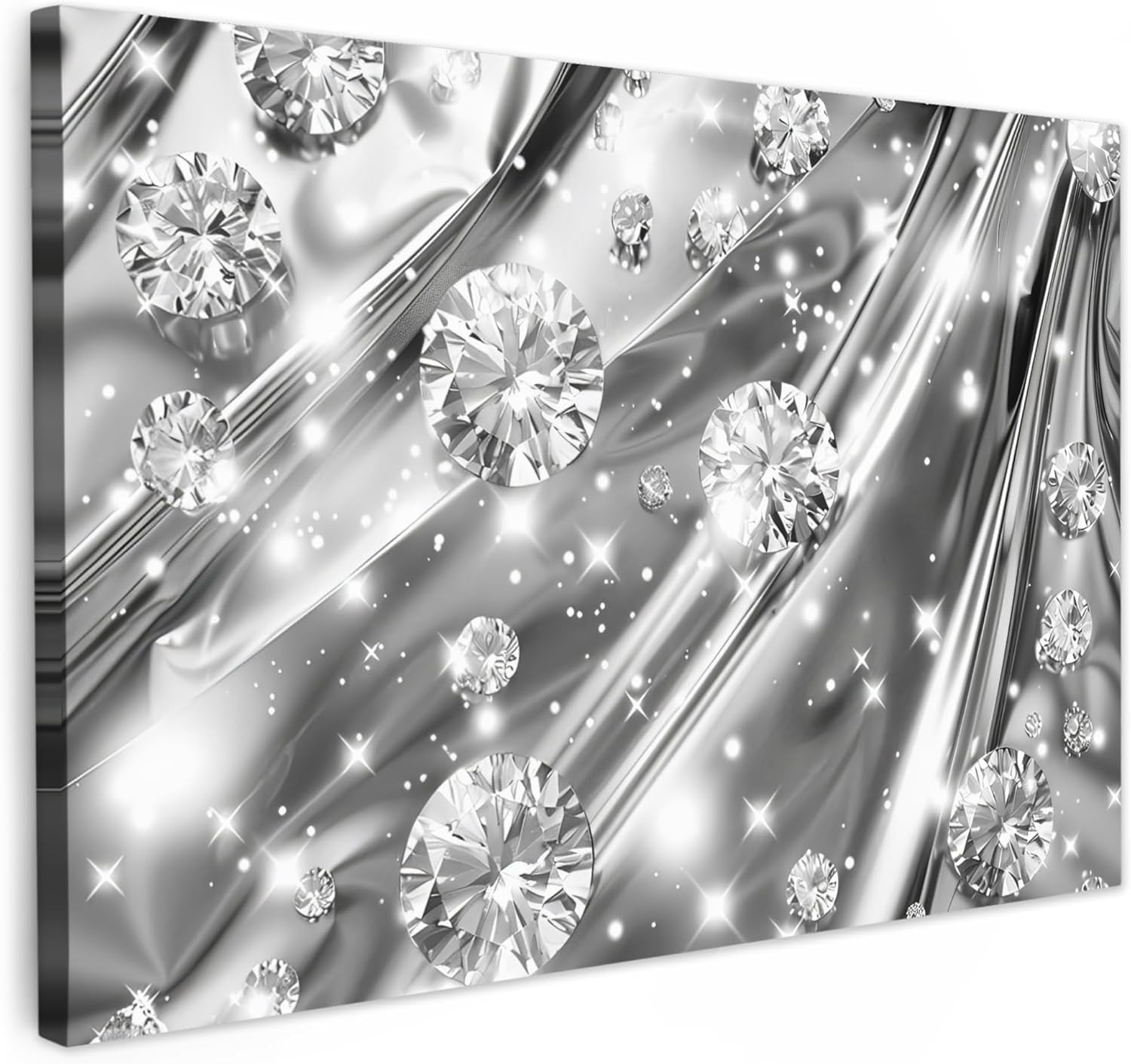 Diamond Abstract Canvas Wall Art 47x31 in Silver Modern Home Decor