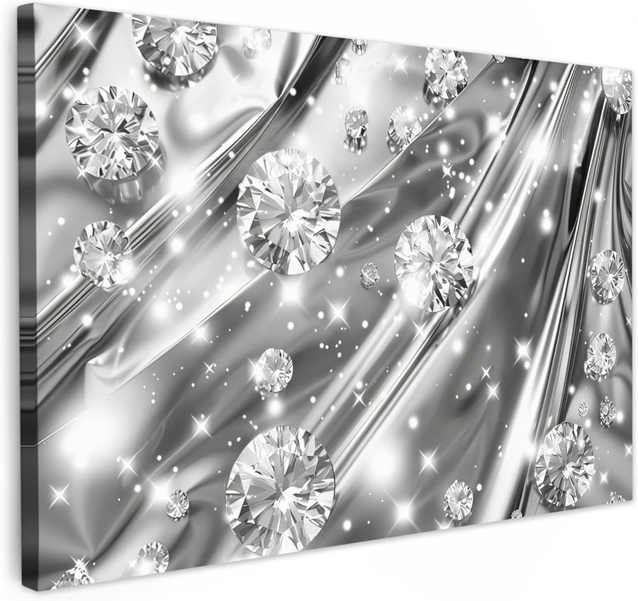 Diamond Abstract Canvas Wall Art 47x31 in Silver Modern Home Decor