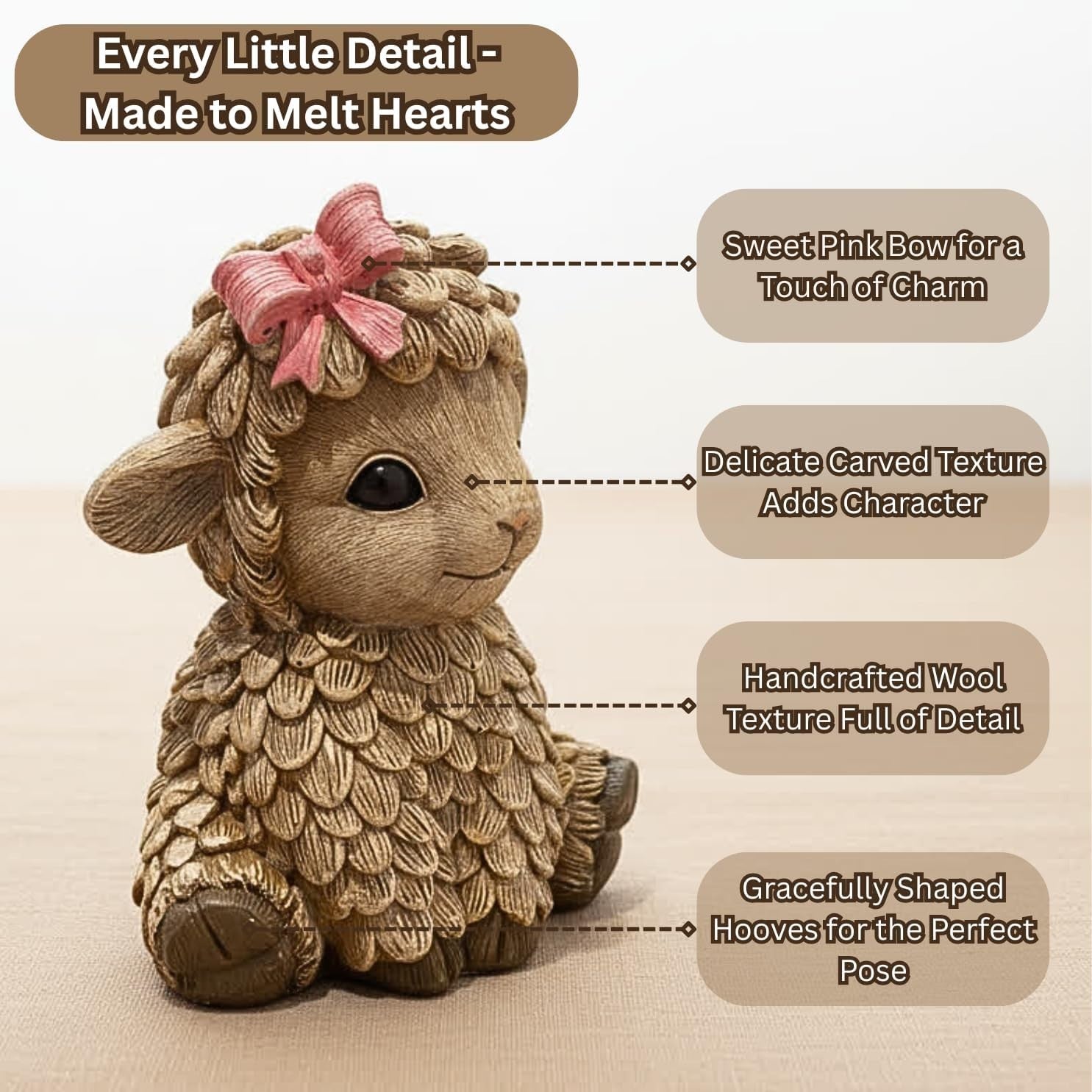 Cute Rustic Lamb Ornament with Pink Bow | Farmhouse Resin Sheep Figurine Gift