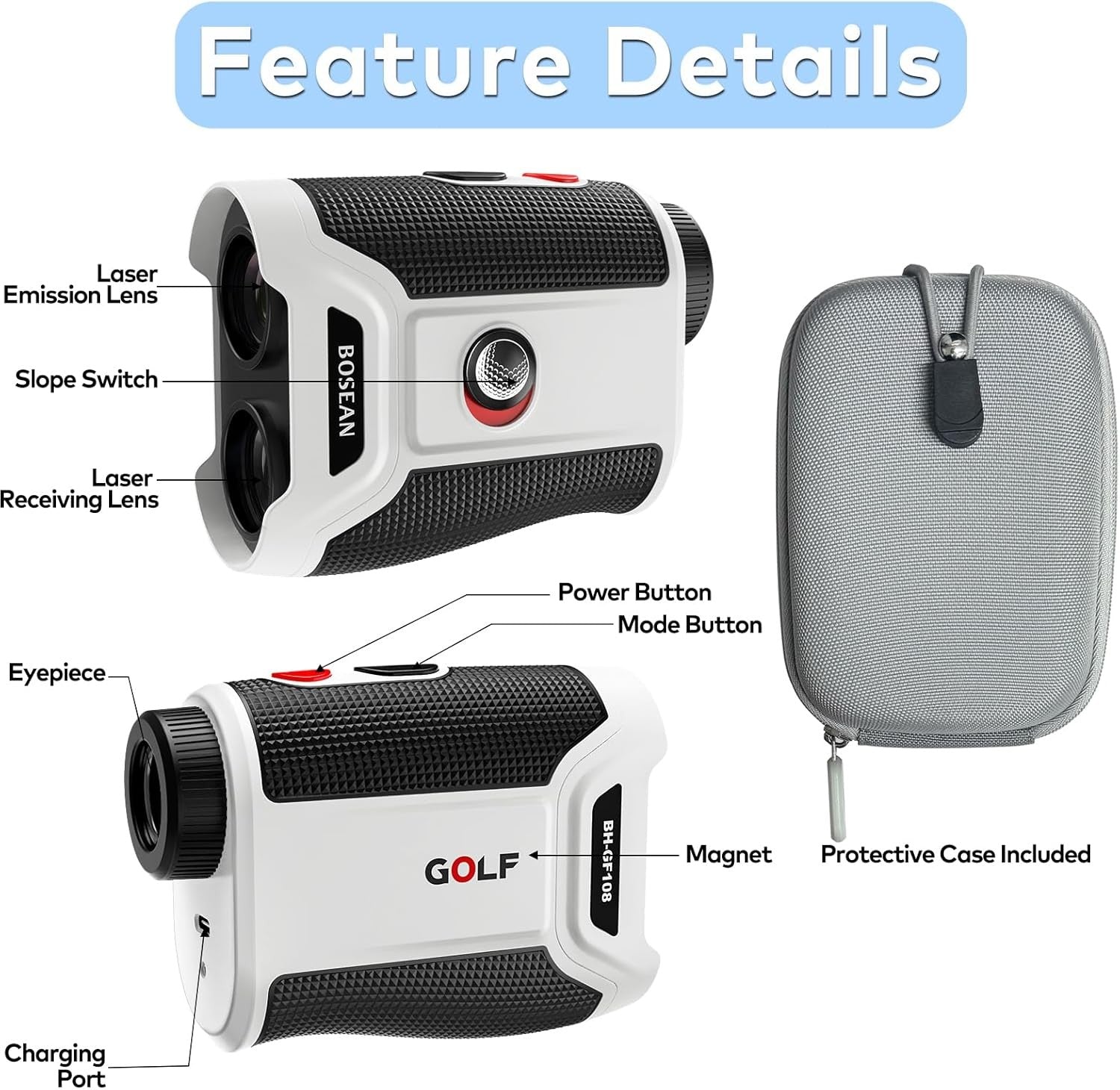 Golf Rangefinder 1200 Yards with Slope Magnetic Pin Lock 7X Fast Focus