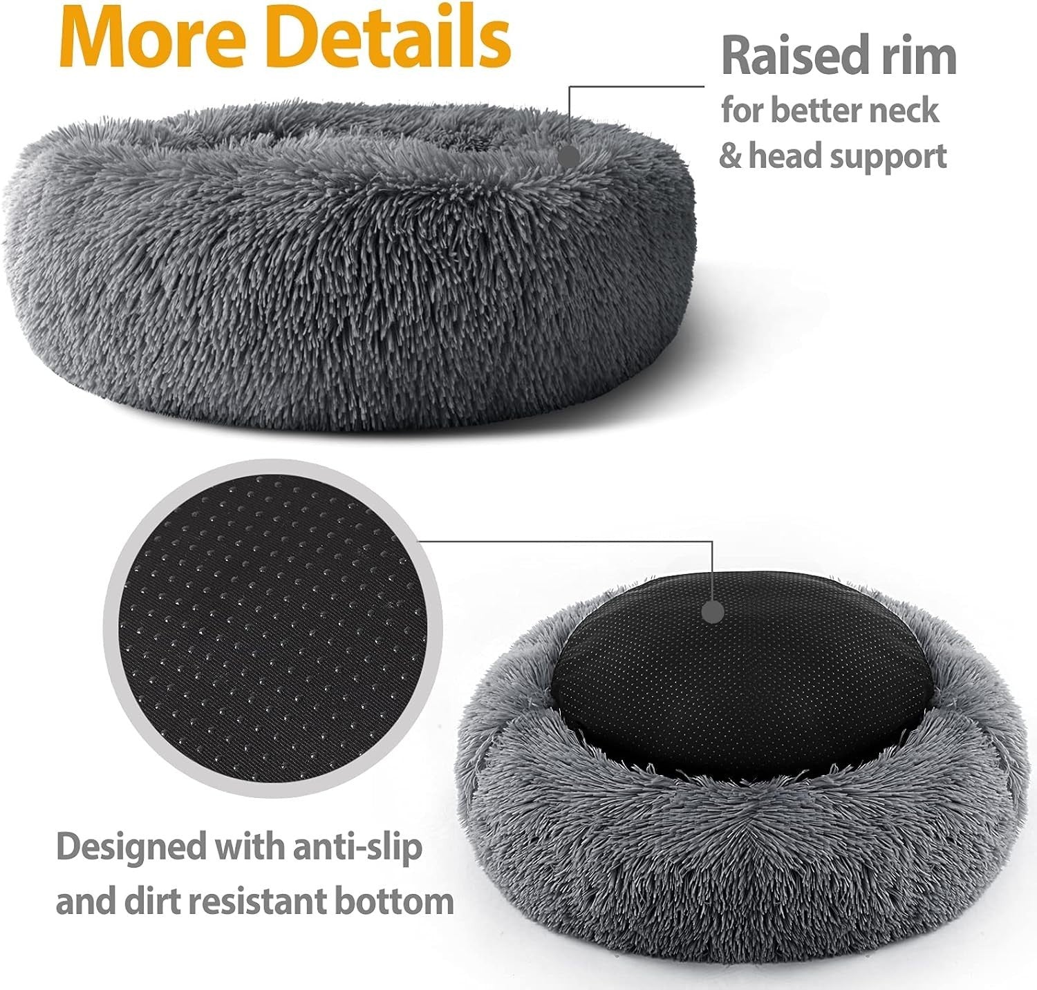 80cm Calming Donut Dog Bed Plush Round Washable Anti Slip