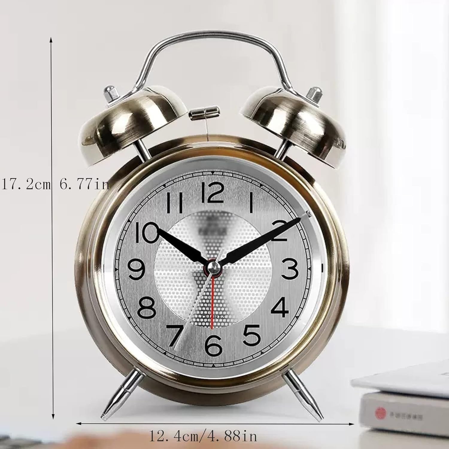 Loud Twin Bell Alarm Clock Small Retro Analog Night Light for Heavy Sleepers