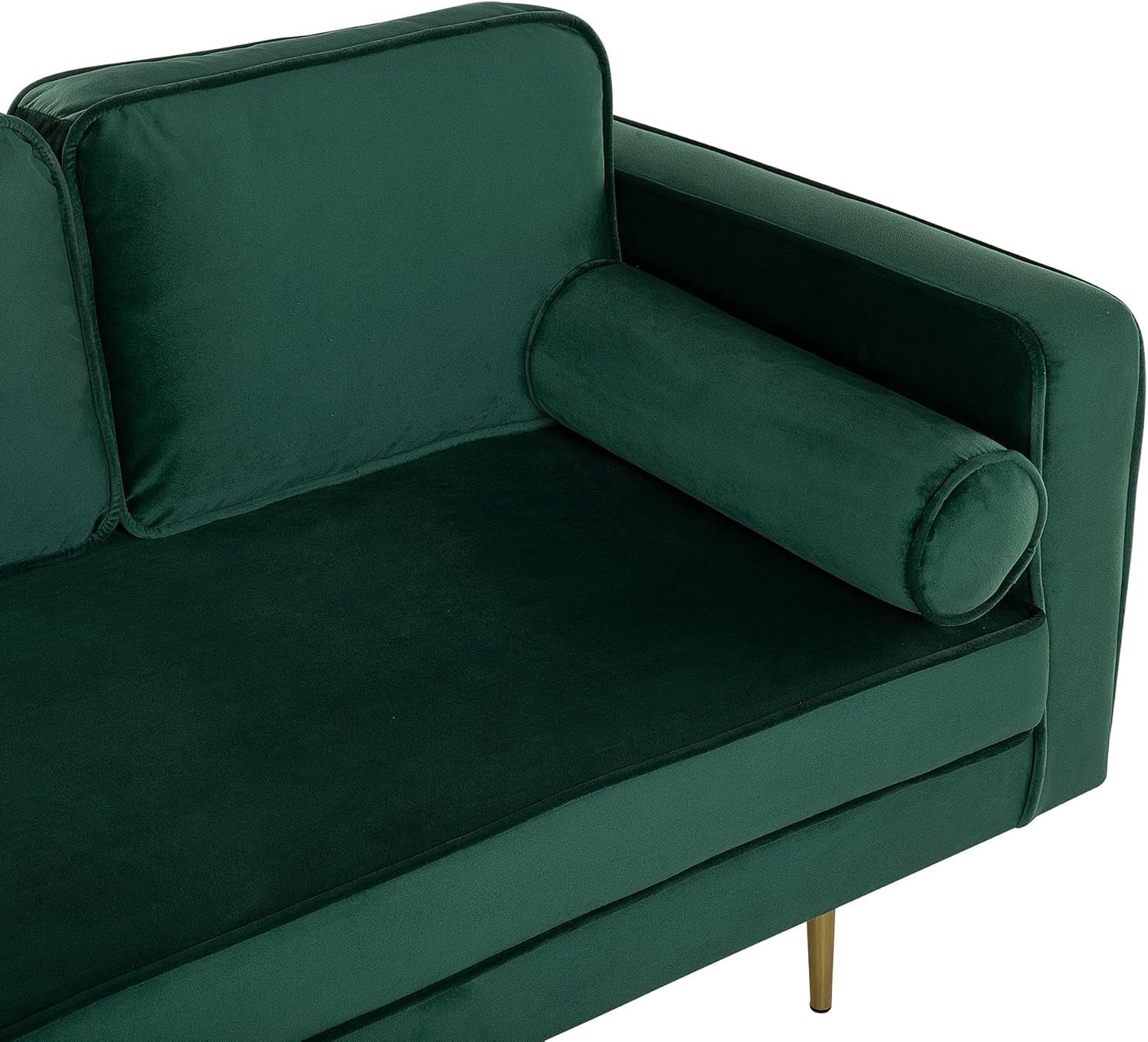 Emerald Green Velvet Chaise Lounge | Gold Legs, Cushions, 171cm Wide
