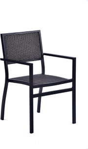 Grey Rattan Armchair Outdoor Dining Chair Stackable Patio Garden Seating