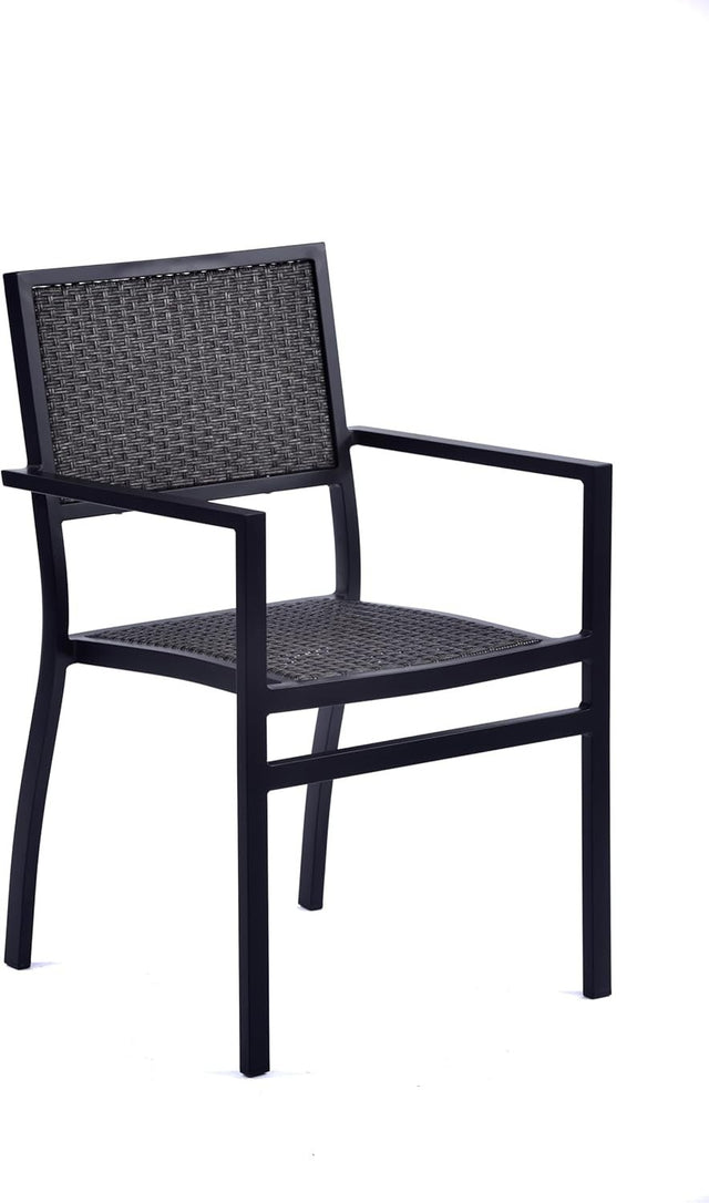 Grey Rattan Armchair Outdoor Dining Chair Stackable Patio Garden Seating