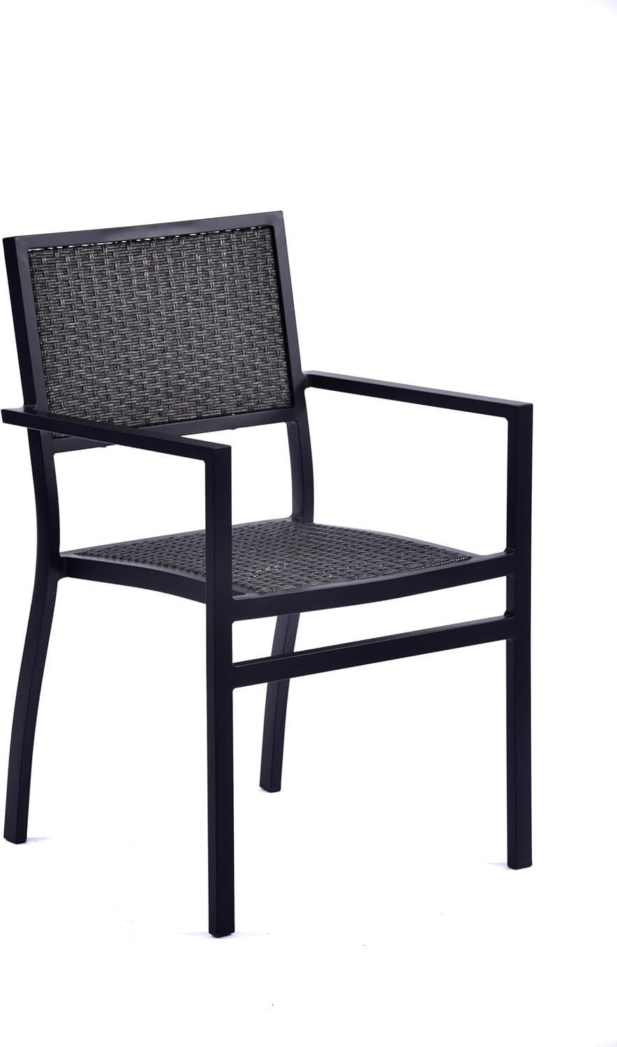 Grey Rattan Armchair Outdoor Dining Chair Stackable Patio Garden Seating