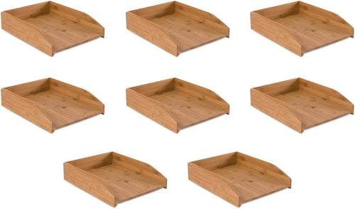 Premium Bamboo Stacking Letter Tray Desk Organizer 8-Pack Document Storage