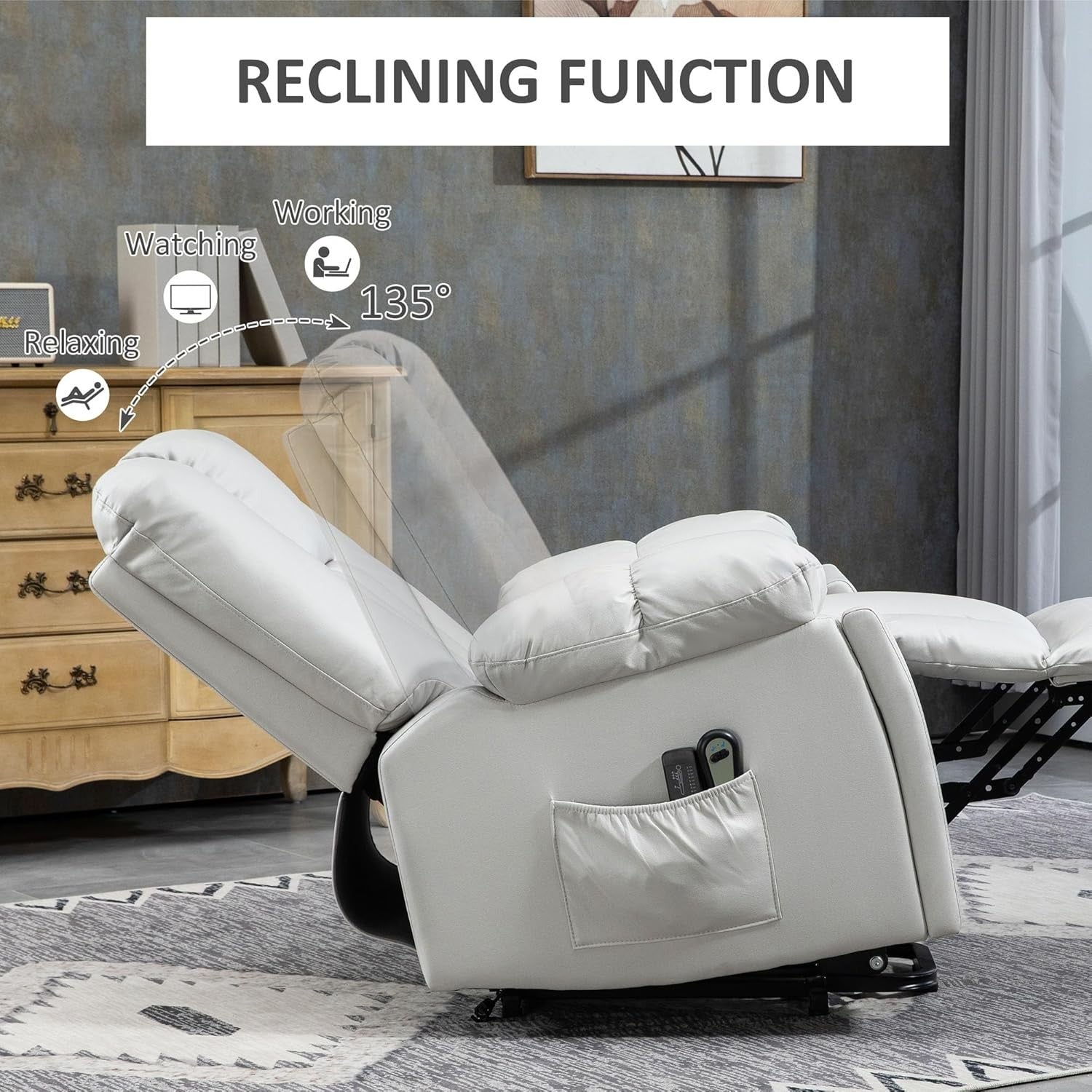 Lift Recliner Chair for Elderly w/ Massage 135° Recline Cup Holder Light Grey