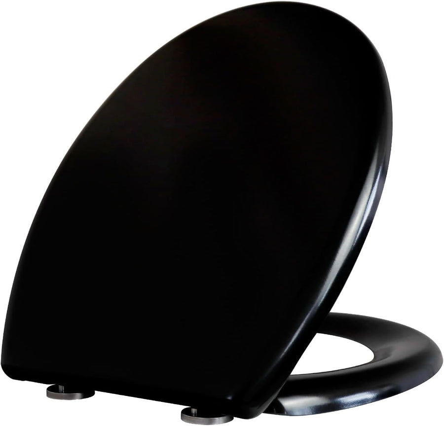 Black Duroplast Toilet Seat Soft Close Quick Release Top Fix 45x37cm