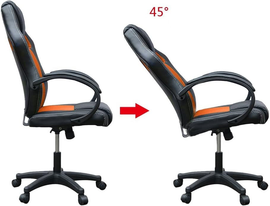 Racing Style Gaming Chair Orange PU Leather Ergonomic Swivel Desk