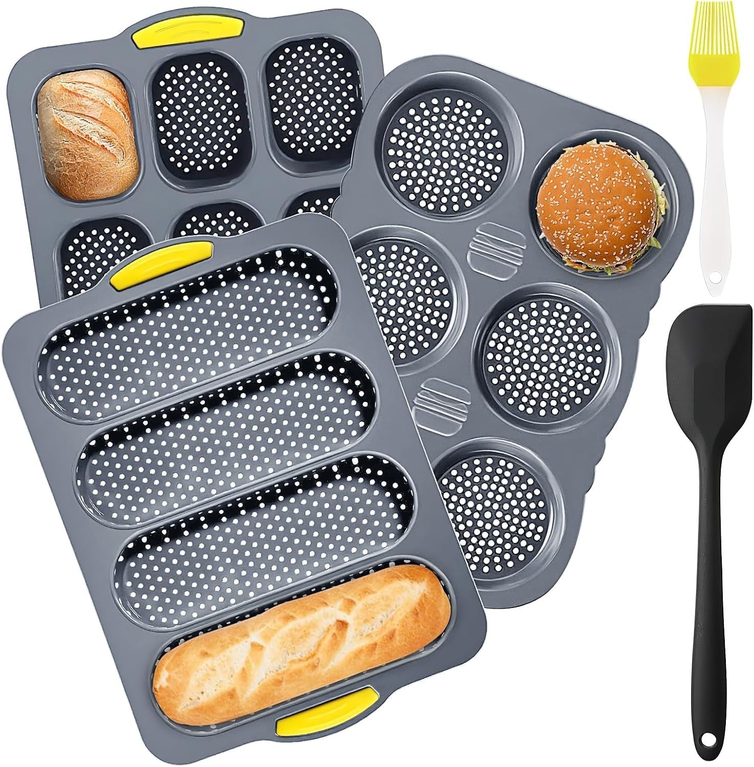 5-Piece Silicone Baguette & Bun Baking Pan Set Non-Stick French Bread Tray