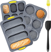 5-Piece Silicone Baguette & Bun Baking Pan Set Non-Stick French Bread Tray
