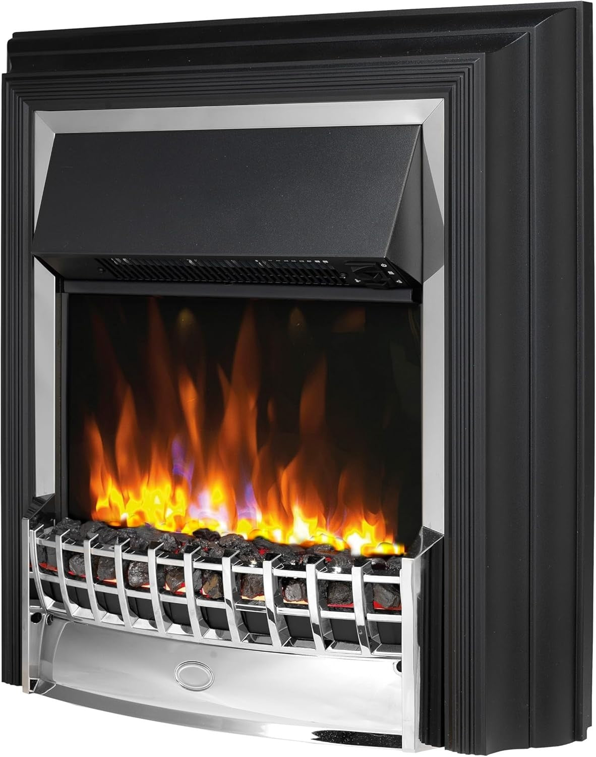 Freestanding Electric Fireplace with LED Flame, 2kW Heater & Chrome Trim