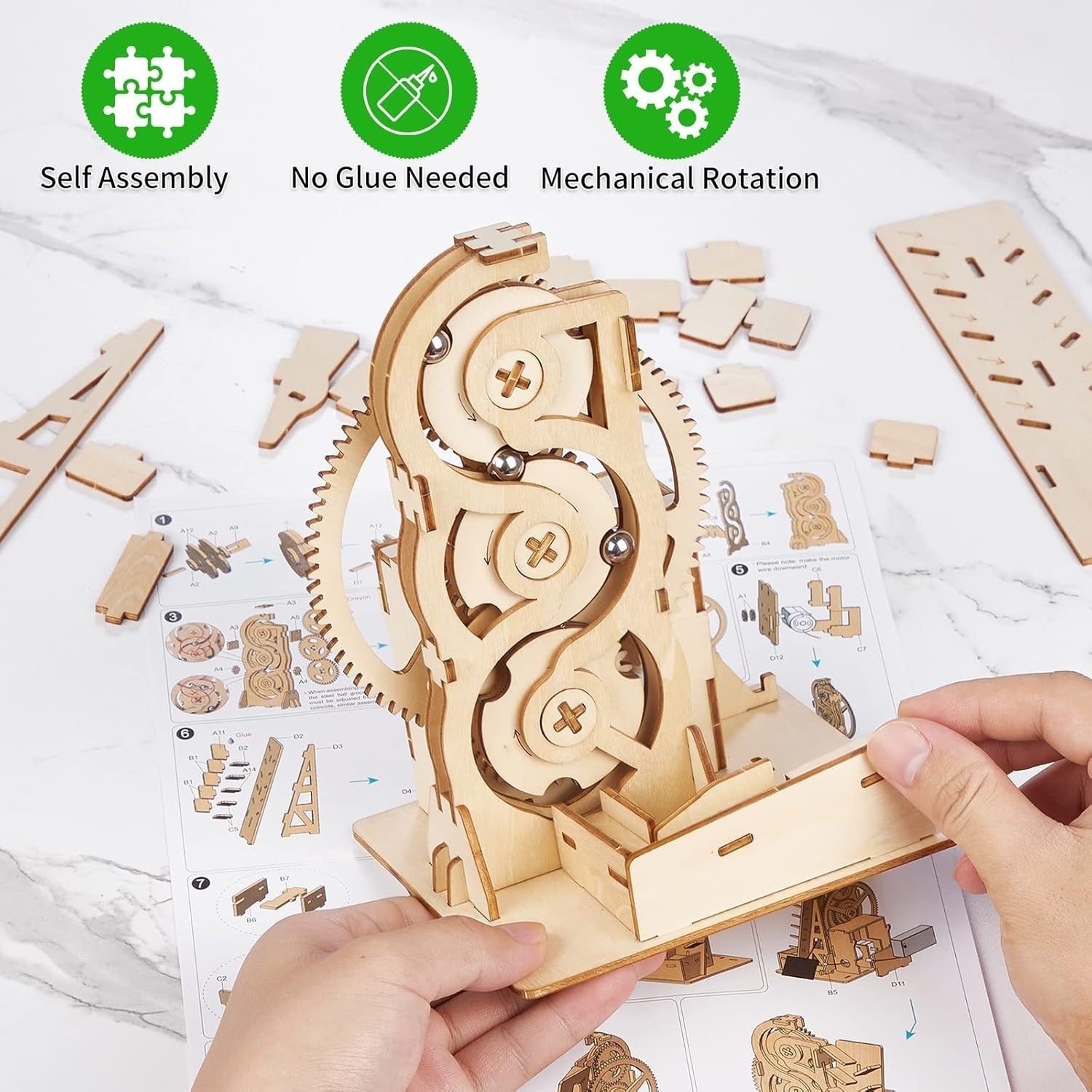 3D Wooden Marble Run Puzzle Kit for Adults Teens – Gear Track, No Glue