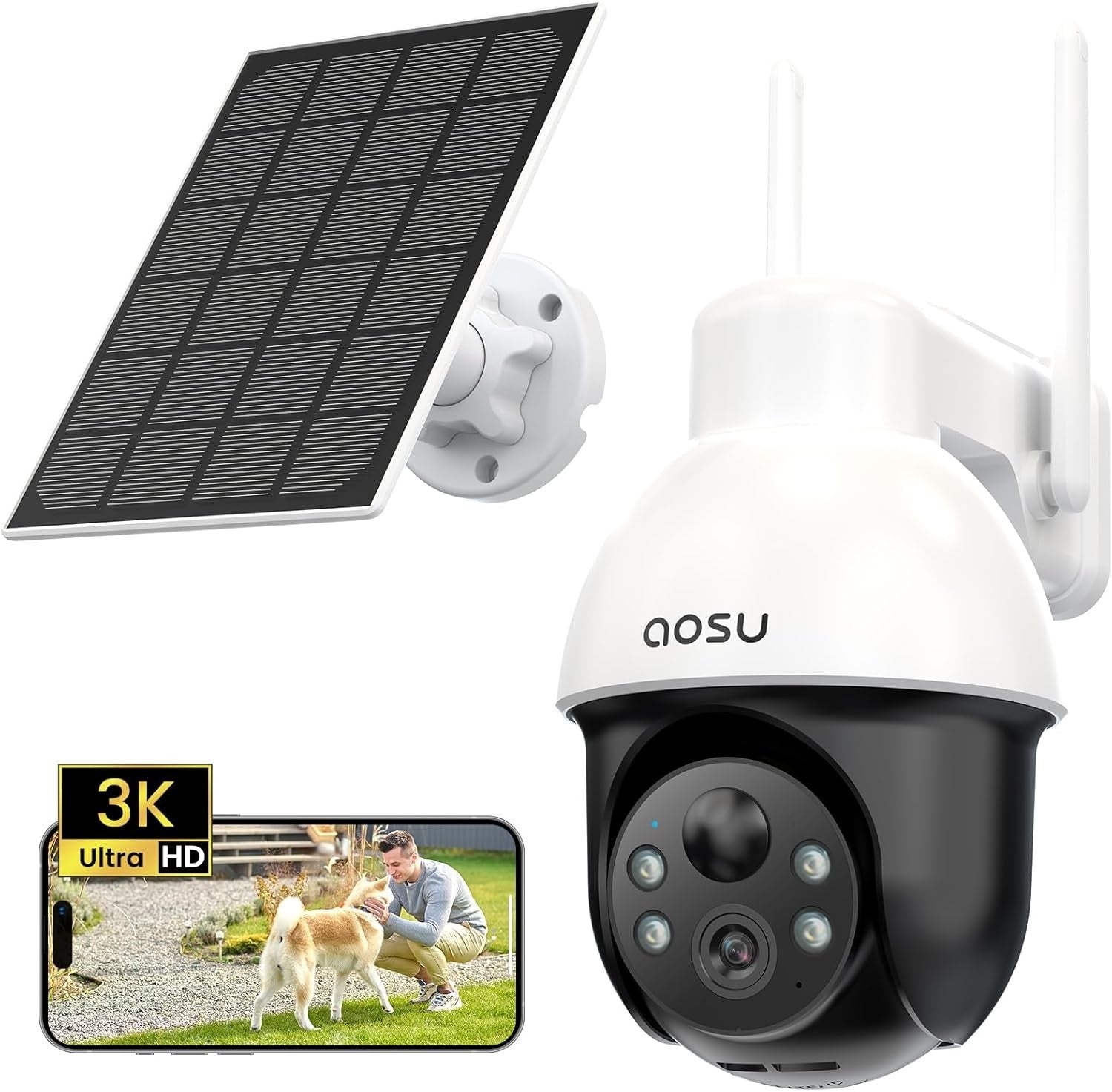 3K 5MP Solar Security Camera Wireless Outdoor 360° PTZ Auto Tracking