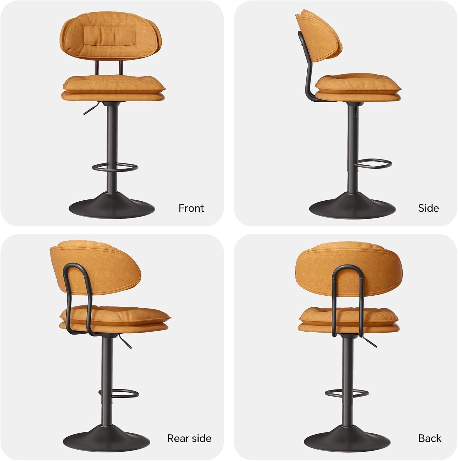 Adjustable Swivel Bar Stools Set of 2 | Orange Faux Leather Counter Height