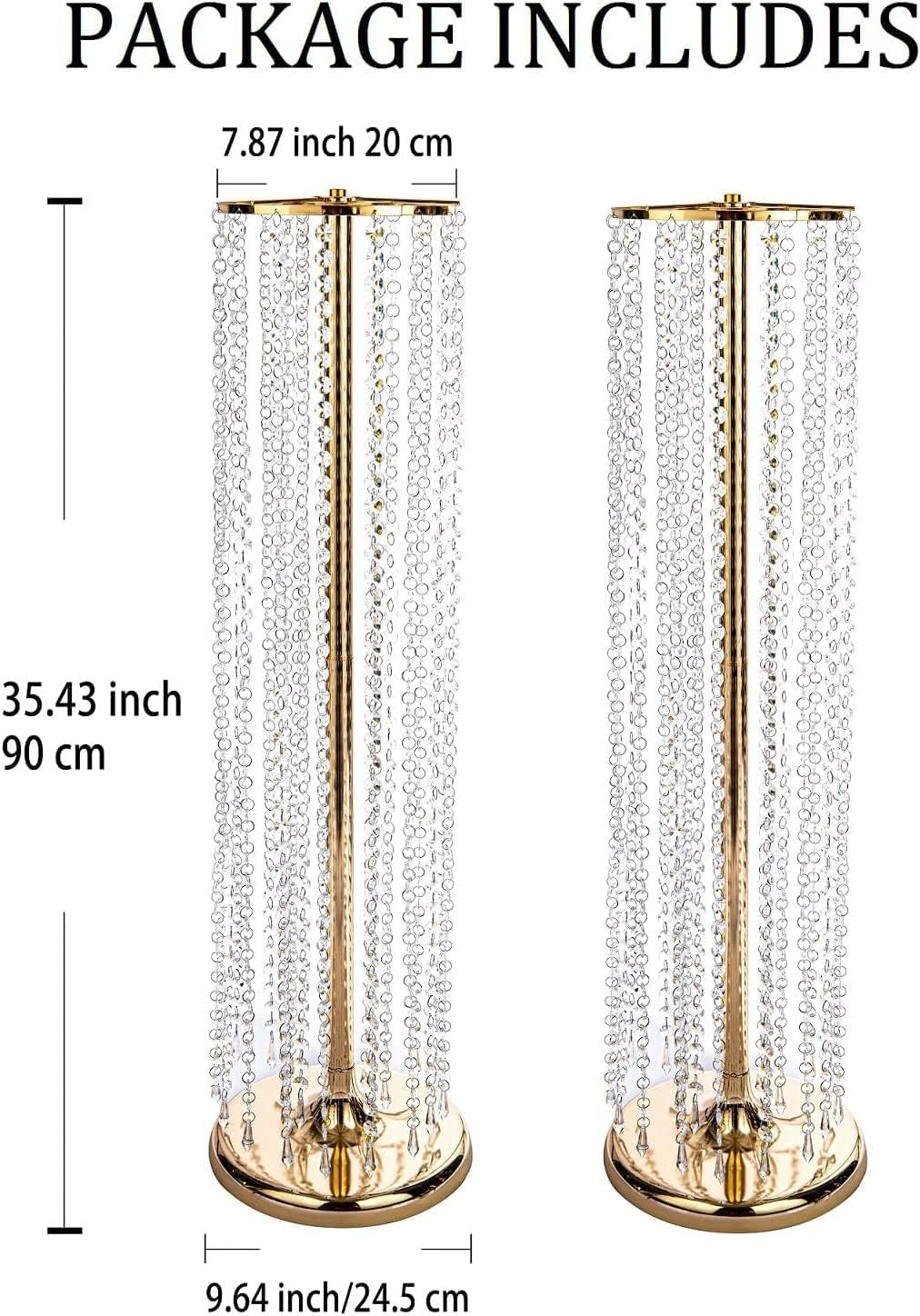 Gold Crystal Wedding Flower Stand Pair 90cm Tall Event Table Centrepiece