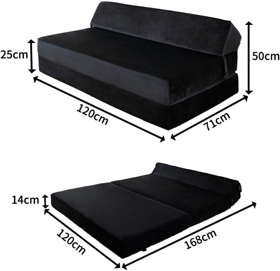 Double Fold-Out Sofa Bed | Plush Velvet Z-Futon Mattress for Living Room