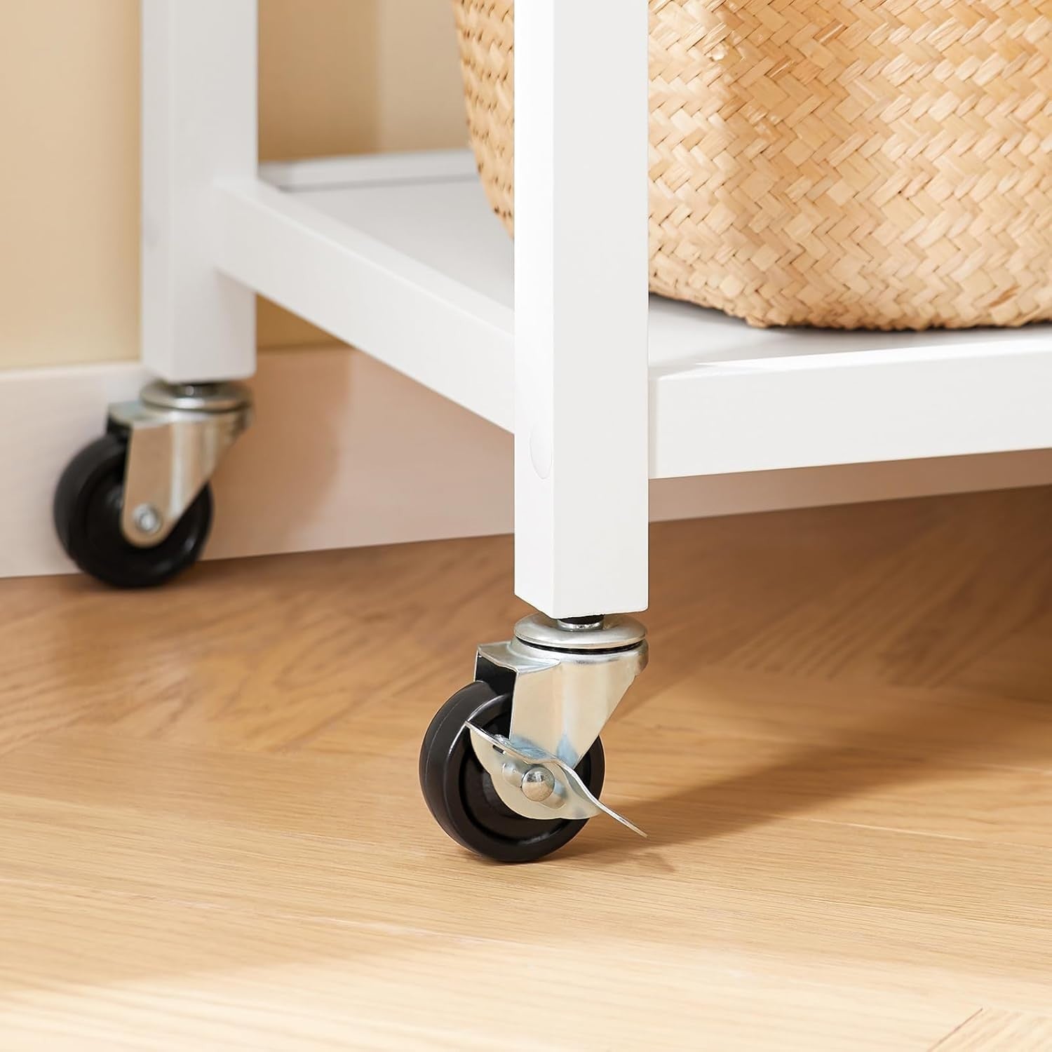 Kitchen Storage Trolley with Drawers & Adjustable Shelf White-Natural 87x48cm