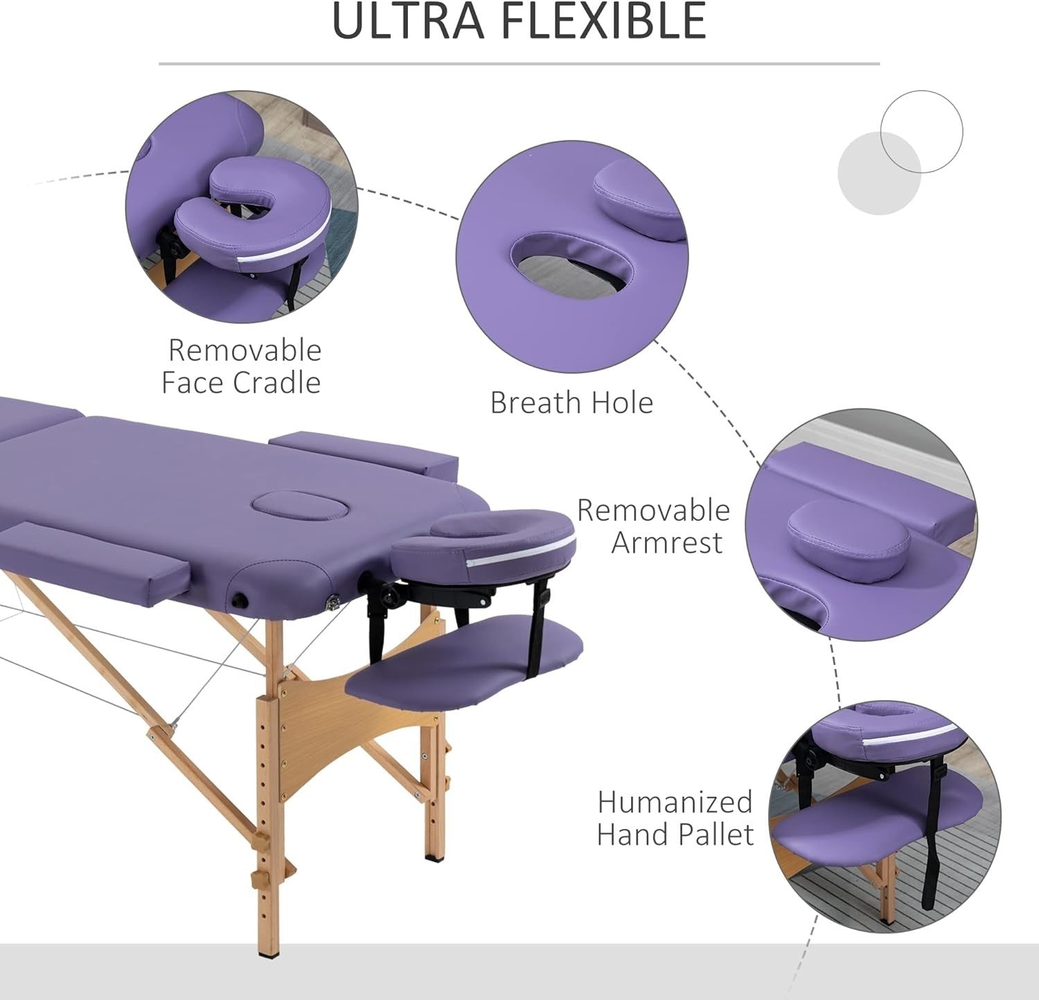 Portable Massage Table Folding 2-Section Wooden Beauty Spa Bed w/ Bag Purple