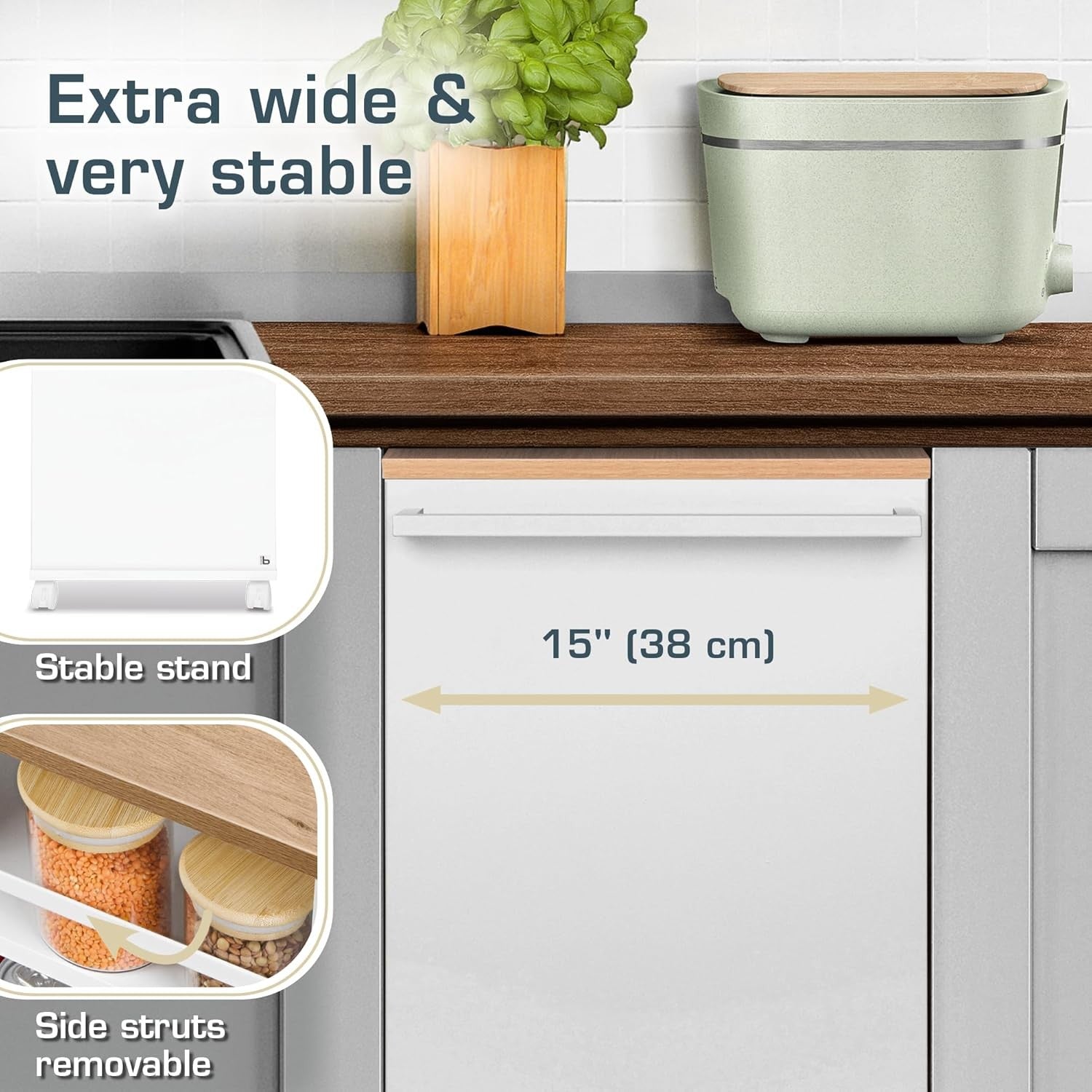 Kitchen Cart Trolley on Wheels 3 Tier Adjustable Shelves Wooden Worktop Oak