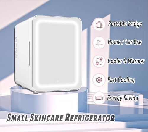 Mini Skincare Fridge 4L LED Mirror Portable Beauty Cooler Warmer