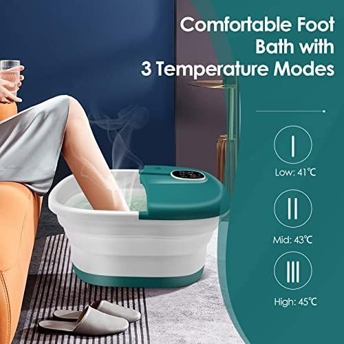 Foldable Heated Foot Spa Bath with Bubbles Timer & Massage Rollers