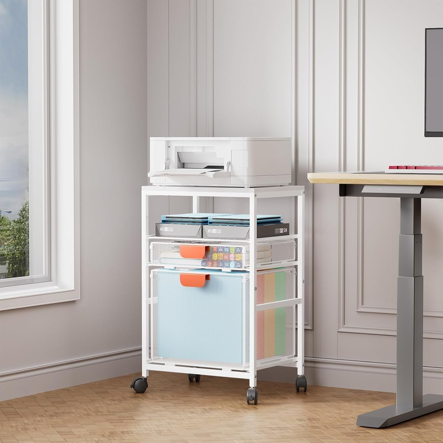 Rolling Printer Stand File Cabinet Storage Cart Drawers Office Trolley
