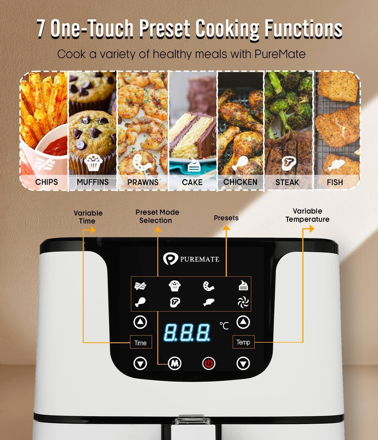 5.5L Digital Air Fryer 1700W | Oil-Free Cooking | 7 Presets + Recipe Book White
