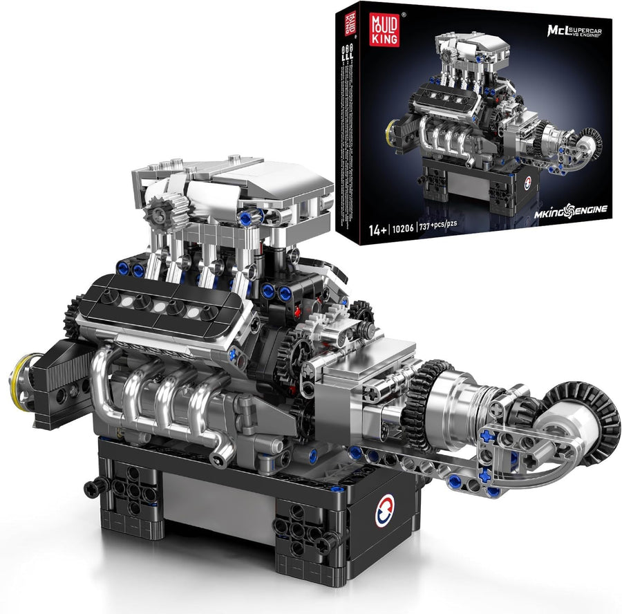 V8 Engine Model Kit with Motor 737pcs – Realistic Car Engine Toy