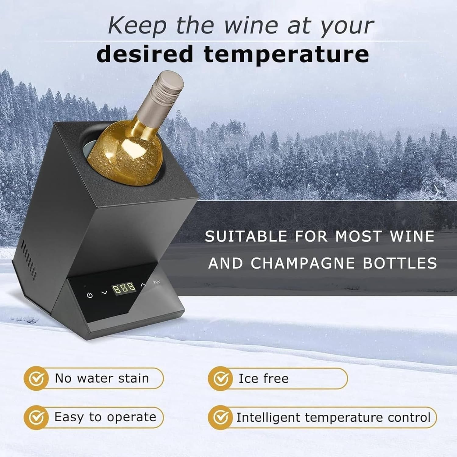 Electric Wine Chiller Single Bottle Silent Ice-Free Cooler 750ml Touch