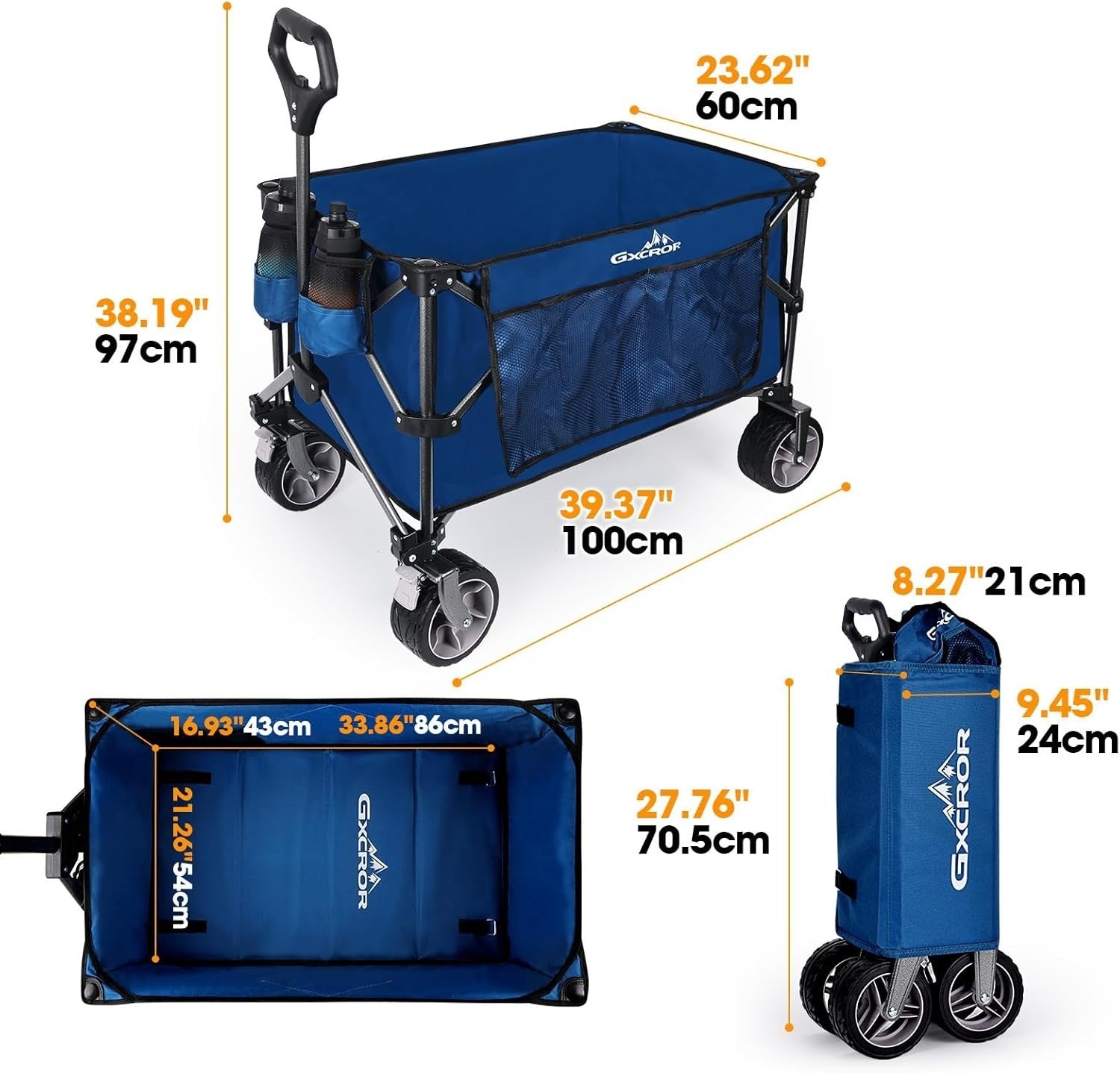 Blue 200L Heavy Duty Folding Wagon 150kg Trolley Cart w/ Big Wheels & Brakes