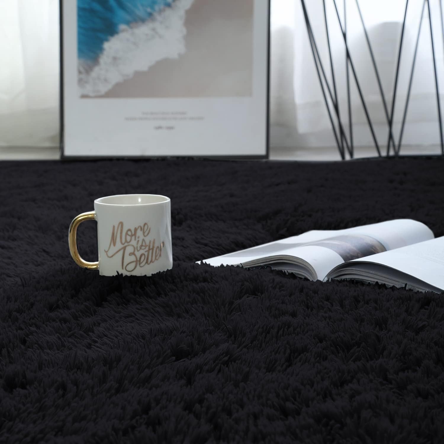 Round Shaggy Rugs Set 2pcs 120x120cm Black Super Soft Non Slip Thick Pile