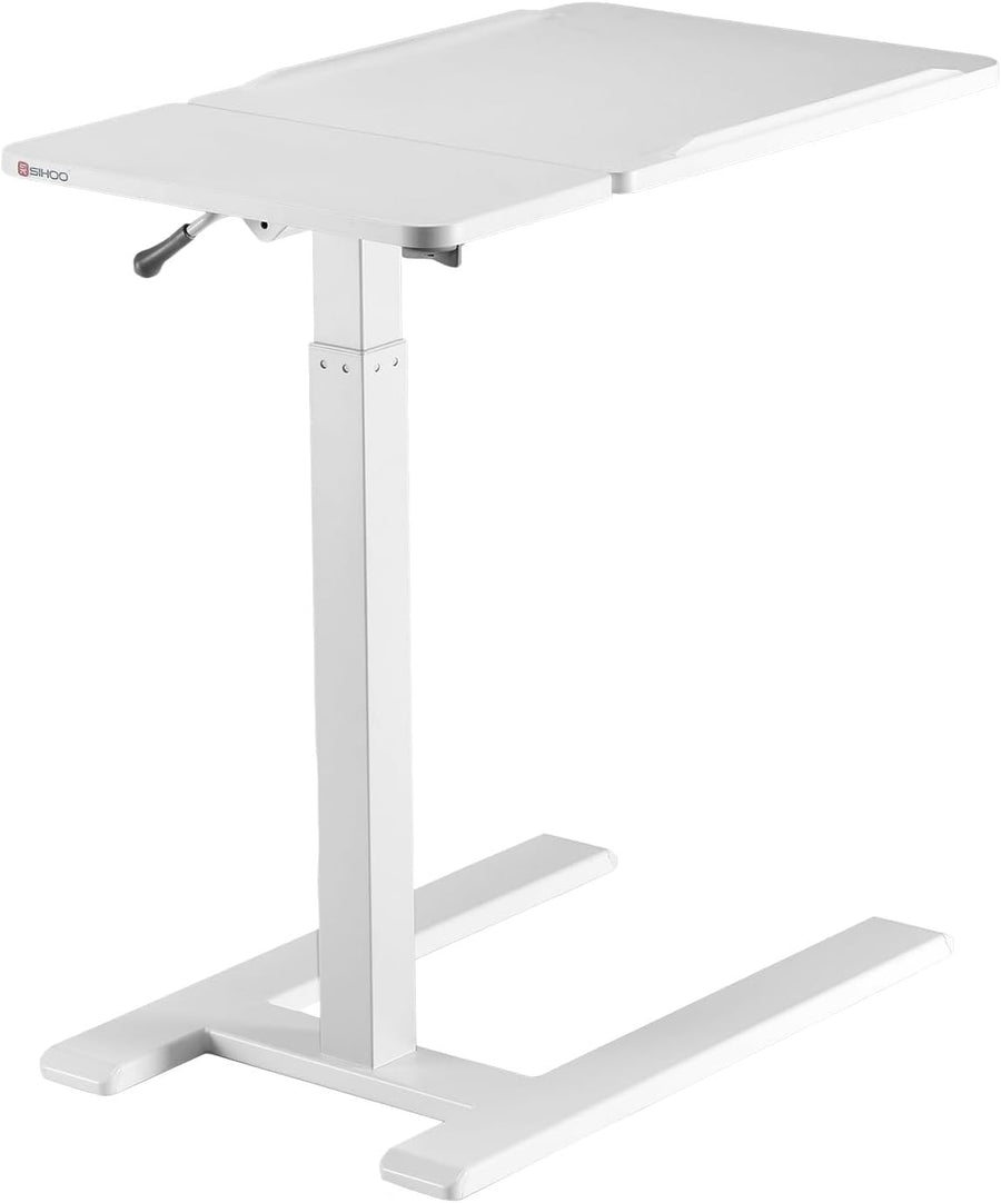 Overbed Table Height & Tilt Adjustable Laptop Desk with Wheels White