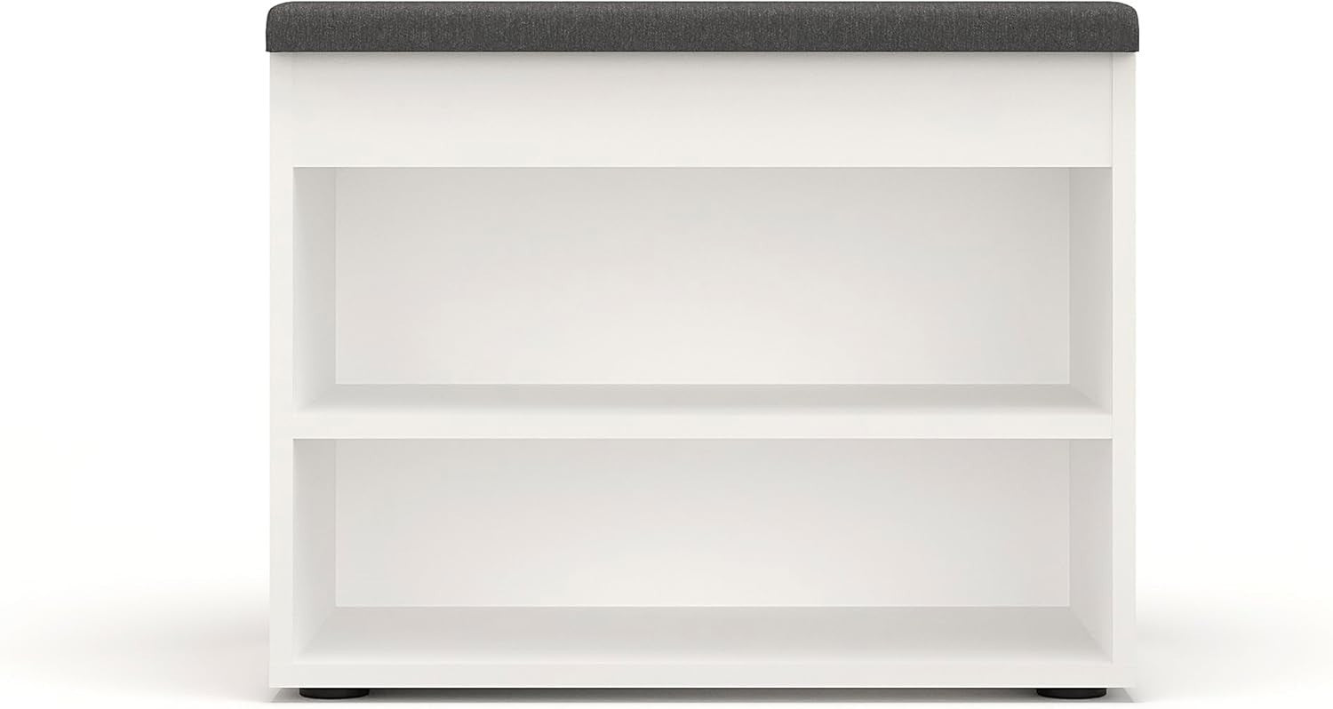 White Shoe Storage Bench with Cushion Hidden Compartment Entryway Seat