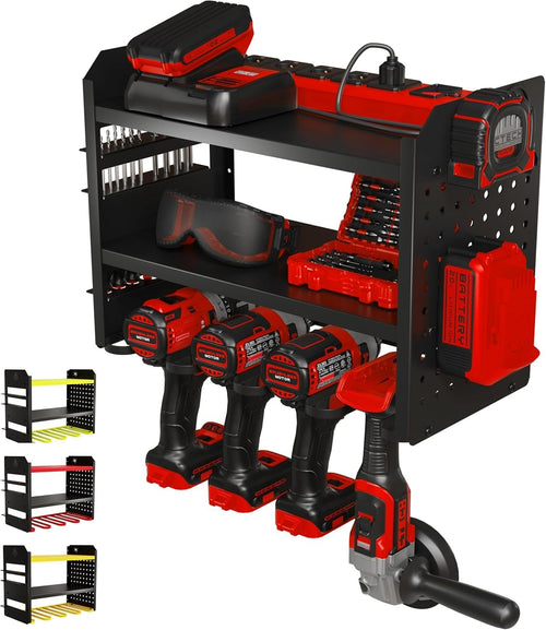 Heavy-Duty 3-Tier Black/Green Tool Rack 43.7W x 22.1D x 35.6H cm – Garage