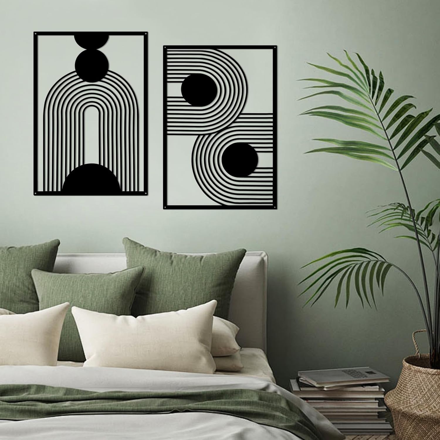 2PC Black Metal Wall Art Modern Abstract Geometric Decor