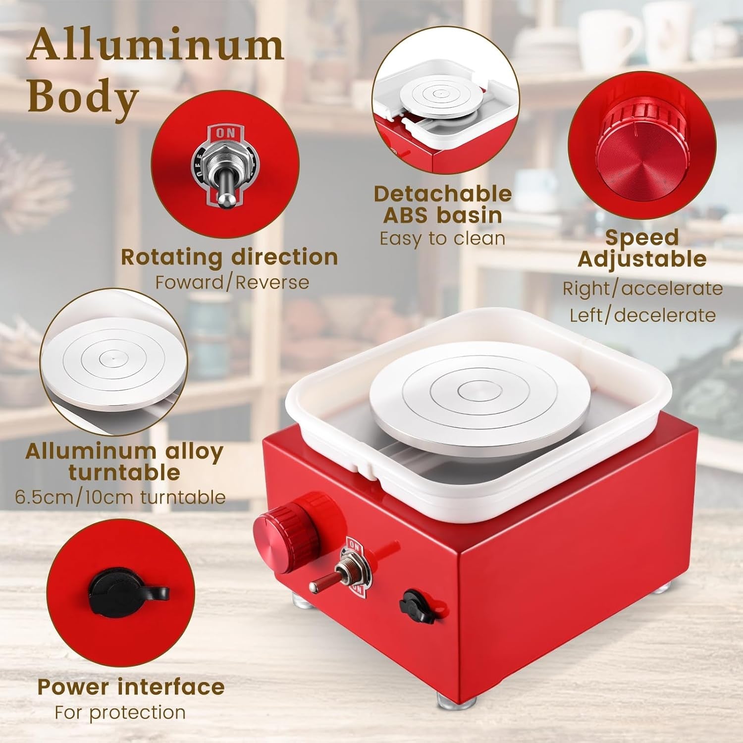 Mini Pottery Wheel Adjustable Speed Electric Ceramic Craft Kit for Beginners