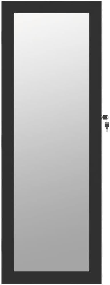 Black Wall Mounted Jewelry Cabinet Mirror Lockable Slim Vertical Storage