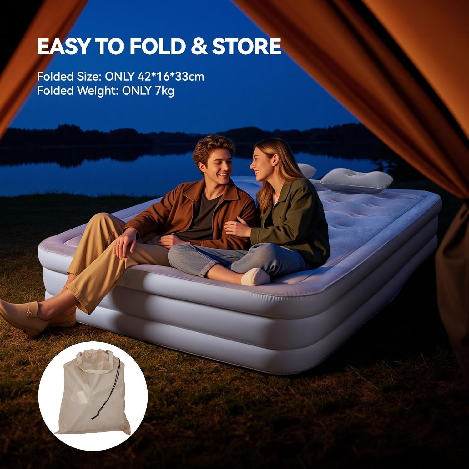 Double/King Air Mattress with Built-In Electric Pump – Inflatable Guest & Campin