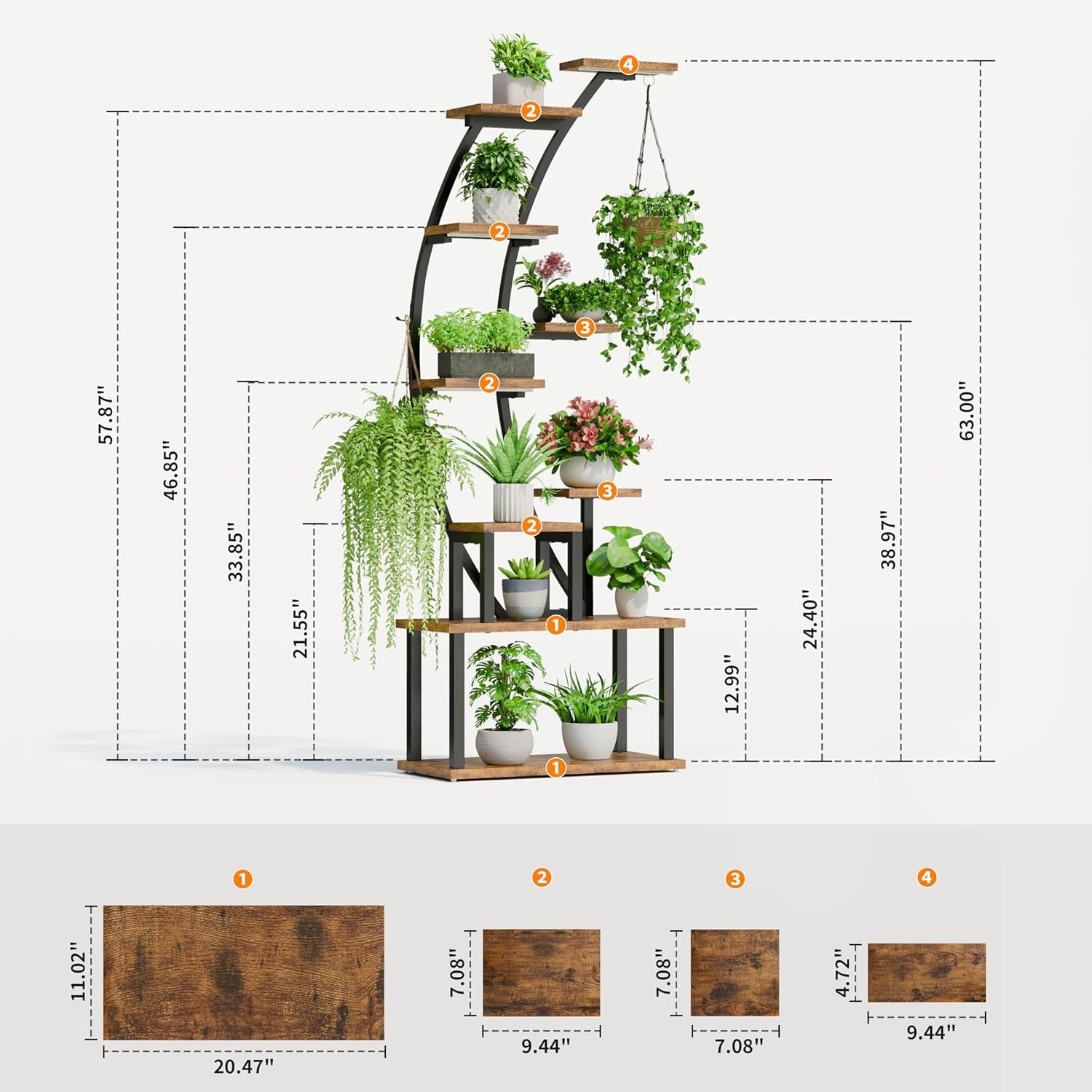 9 Tier Metal Plant Stand with Grow Lights Tall Indoor Flower Display Shelf